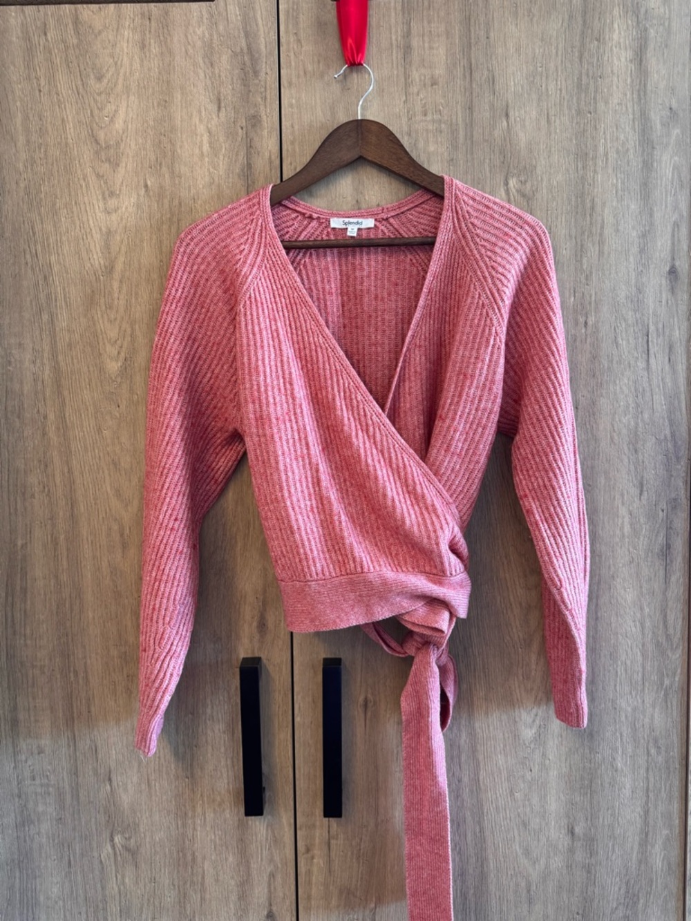Splendid Balletcore Dusty Rose Ribbed Wrap V-Neck Soft Girl Sweater M
